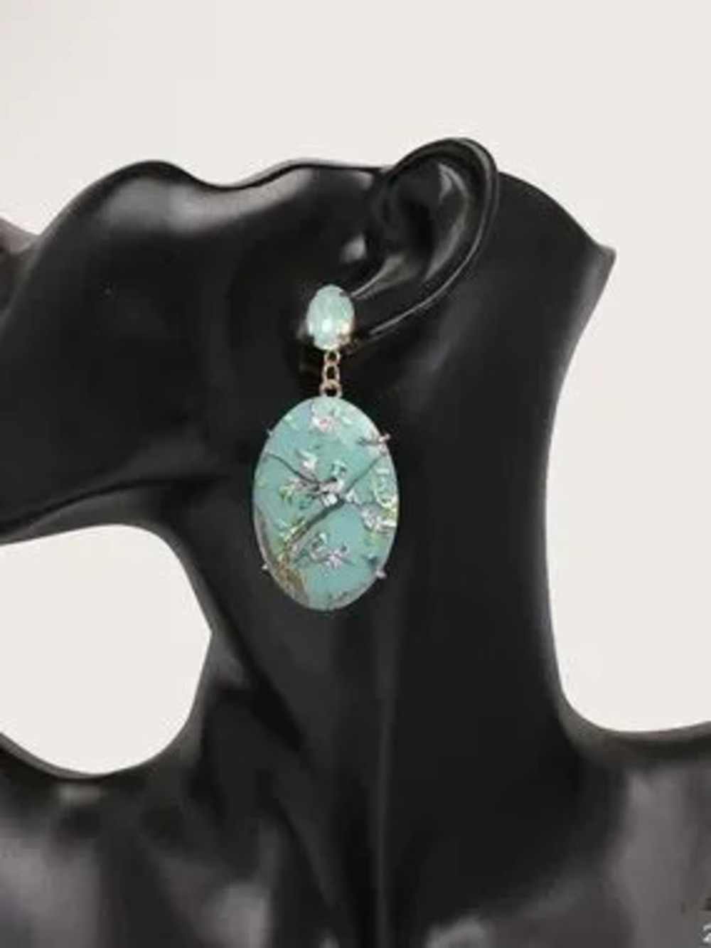 Aqua Teal Bird & Blossom Drop Earrings